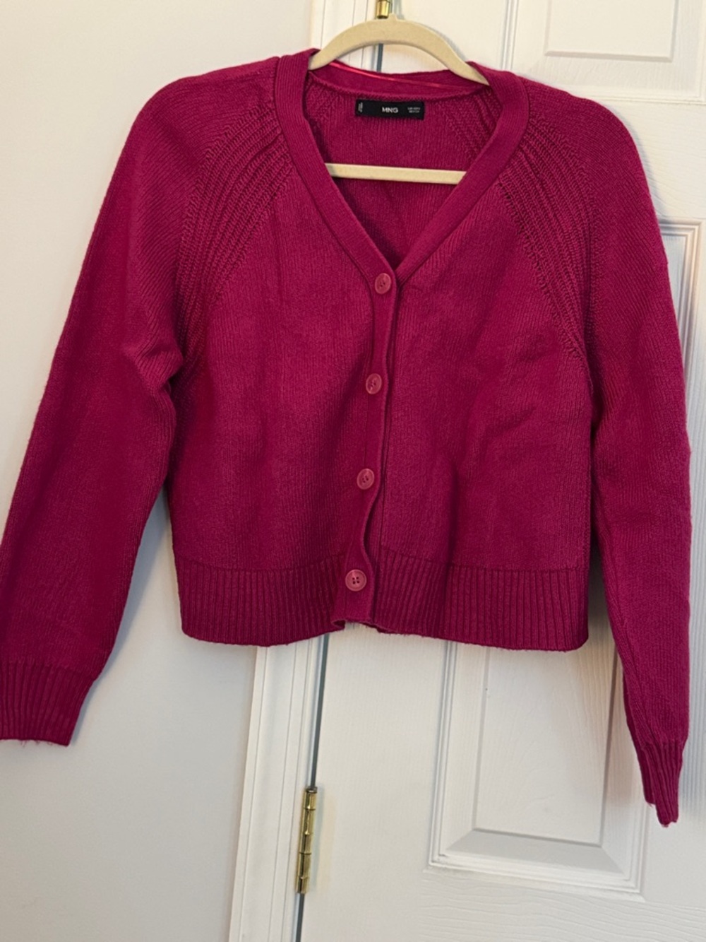 Mango Bright Fuchsia V-Neck Button Cardigan